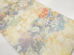 未使用品　引箔霞に菱・花唐草模様織出し名古屋帯